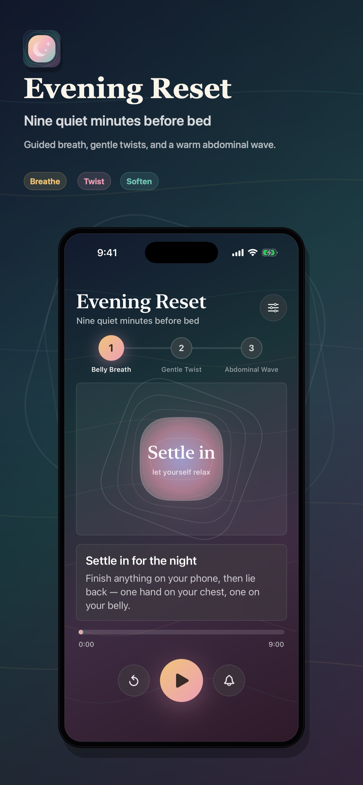Evening Reset App Store preview screen 1